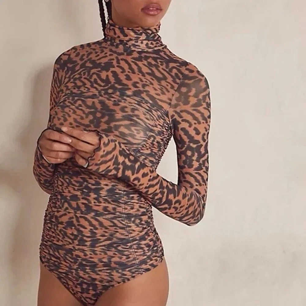 NWOT FREE PEOPLE Sz L UNDER IT ALL PRINTED MESH BODYSUIT ANIMAL LEOPARD PRINT - Picture 4 of 8